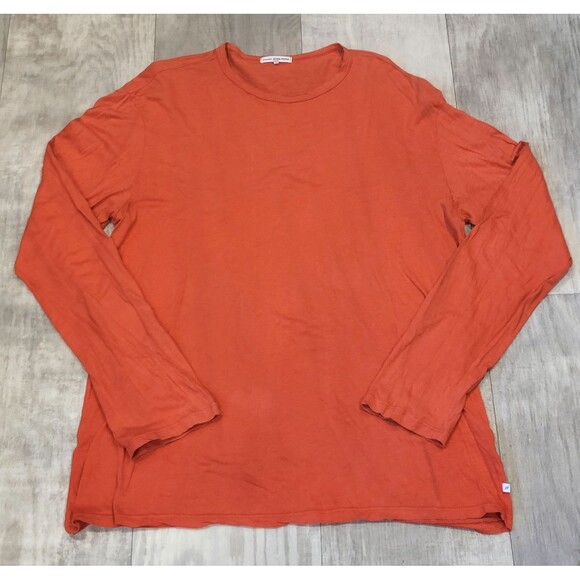 James Perse 2 (M) Men's Orange Long Sleeve Crewneck T-Shirt Cotton Luxury *hole* - Picture 1 of 9